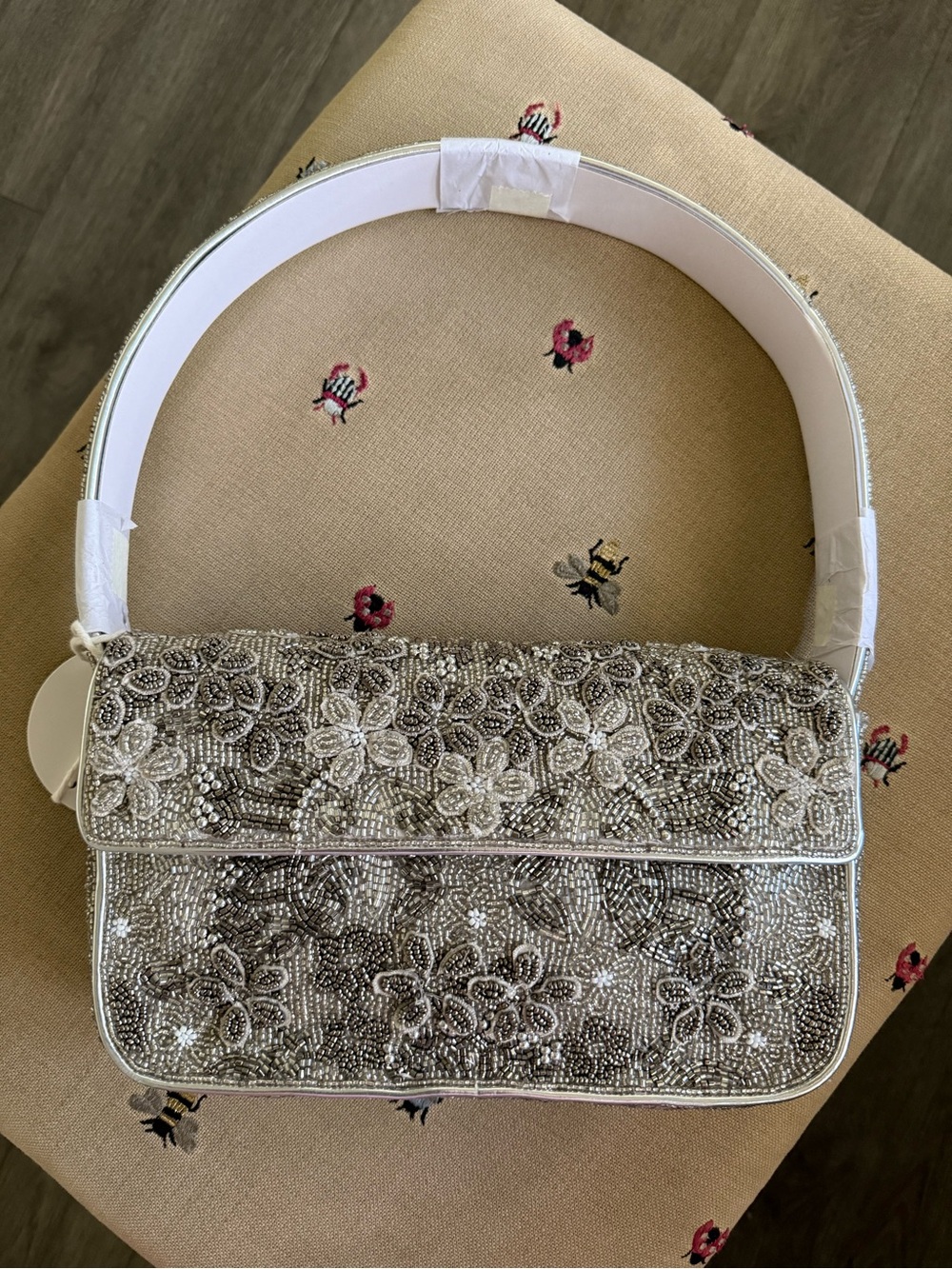 NWT STAUD Tommy Beaded Bag, Silver Garden Party - Picture 4 of 8